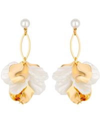 Mood - Gold White Pearl And Polished Flower Charm Drop Earrings - Lyst
