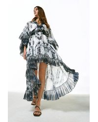 Karen Millen - Border Print Drama Sleeve Belted Kimono - Lyst