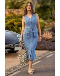 Joe Browns - Stretch Denim Midi Dress With Button-Through Front & Belt - Lyst
