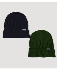Larsson & Co - Green & Navy 2 Pack Knitted Beanie Hat - Lyst