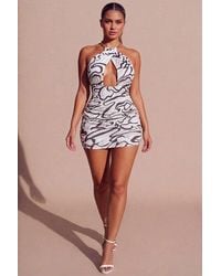 Femme Luxe - Marble Print Chain Halter Neck Crossover Detail Mini Dress - Lyst
