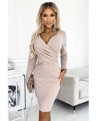 KDMD - Elegant Envelope Neck Long Sleeve Cotton Dress - Lyst