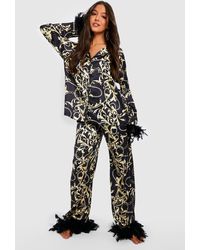 Boohoo - Premium Chain Print Feather Pyjama Trouser Set - Lyst
