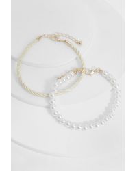 Boohoo - Pearl And Rope Bracelet - Lyst