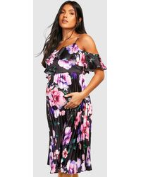 Boohoo - Maternity Occasion Floral Pleated Midi Dress - Lyst