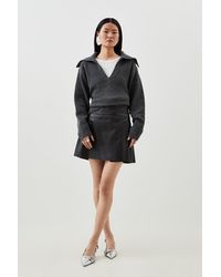 KarenMillen - Leather Pleated Kilt Mini Skirt - Lyst