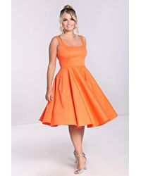 Hell Bunny - 50S Style Cotton Satin Midi Dress With Sweetheart Neckline, Flared Skirt & Pockets - Lyst