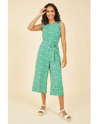 Mela - Green Daisy Print Culotte Jumpsuit - Lyst