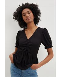 Dorothy Perkins - Tall Black V Neck Ruched Front Top - Lyst