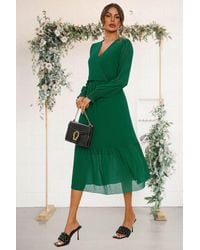 FS Collection - Hem Tiered Wrap Style Midi Dress In Green - Lyst