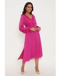 Wallis - Petite Pink Ruffle Front Midi Dress - Lyst