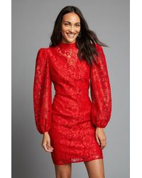 Dorothy Perkins - Red Lace High Neck Mini Dress - Lyst