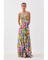 Karen Millen - Petite Spring Floral Strappy Woven Maxi Dress - Lyst
