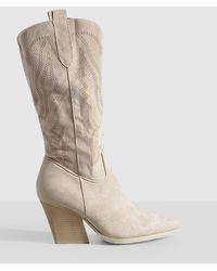 Boohoo - Contrast Stitch Detail Western Cowboy Boots - Lyst