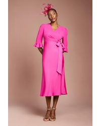 Coast - Ruffle Sleeve Satin Back Crepe Midi Wrap Dress - Lyst