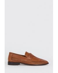 Burton - Brown Leather Basket Weave Loafers - Lyst
