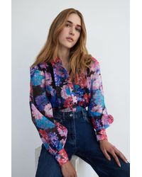 Warehouse - Floral Organza Puff Sleeve Shirt - Lyst