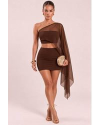 Rebellious Fashion - Nelda Mesh One Shoulder Top & Mini Skirt Co-Ord Set - Lyst