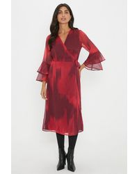 Wallis - Red Ombre Flute Sleeve Wrap Dress - Lyst