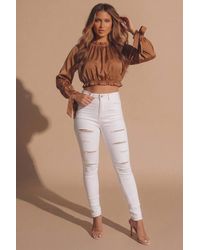 Femme Luxe - Distressed High Waisted Skinny Jeans - Lyst