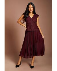 Coast - Petite V Neck Lace Bodice Peplum Midi Dress - Lyst