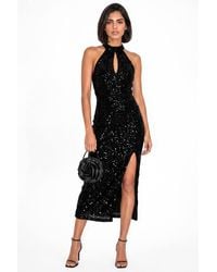 Maya Deluxe - Embellished Velvet Halter Neck Midi Dress - Lyst