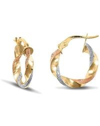 Jewelco London - 9Ct 3- Frosted Twisted 3Mm Hoop Earrings 16Mm - Lyst