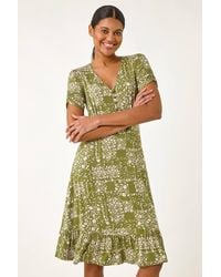 Roman - Floral Print V-Neck Button Dress - Lyst
