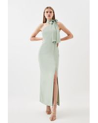 Karen Millen - Petite Soft Tailored Tie Neck Midi Dress - Lyst
