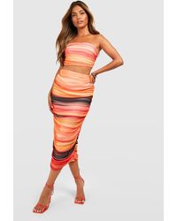 Boohoo - Mesh Abstract Print Ruched Bandeau & Midaxi Skirt - Lyst
