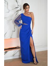 Love Lace - Sequin One Shoulder Asymmetrical Long Dress - Lyst