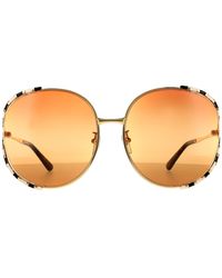 Gucci - Round Gold With Ivory And Black Double Orange On Brown Gradient Sunglasses - Lyst