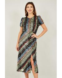 Yumi' - Multicolour Rainbow Stripe Sequin Midi Dress - Lyst