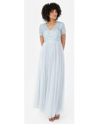 Maya Deluxe - Short Sleeve V Neck Embellished Maxi Dress - Lyst