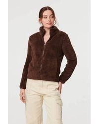 Izabel London - Soft Texture Zip Front High Neck Fleece - Lyst