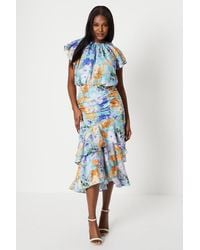Coast - Georgette Jacquard Midi Dress With Ruched Skirt - Lyst