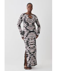 Karen Millen - Plus Size Abstract Jacquard Knitted Maxi Column Dress - Lyst