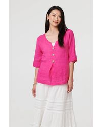 Izabel London - Button Detail 3/4 Sleeve Relaxed Blouse - Lyst