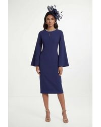Wallis - Crepe Embellished Neck Cape Sleeve Dress - Lyst