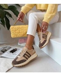 Love Lace - Leather Suede Chunky Trainers With 3.5Cm Platform - Lyst