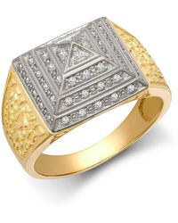 Jewelco London - 9ct 2-colour Gold Cz Egyptian Pyramid 1/4oz 15mm Signet Ring - Jrn578 - Lyst