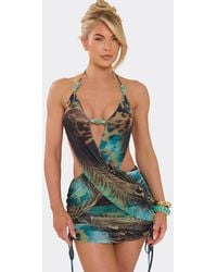 EGO - Sleeveless Drape Animal Print Mini Dress - Lyst