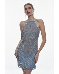 Karen Millen - Petite Premium Embellished Mini Dress - Lyst