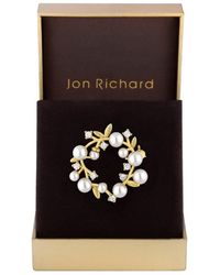 Jon Richard - Gold Plated Pearl And Cubic Zirconia Crystal Wreath Brooch - Gift Boxed - Lyst