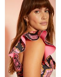 Oasis - Floral Print Ruffle Shoulder Bikini Top - Lyst