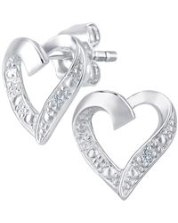 Jewelco London - 9ct White Gold Round 1pts Diamond Heart Stud Earrings - Pe0axl4605w - Lyst