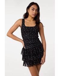 Pink Vanilla - Polka Dot Square Neck Mesh Dress - Lyst
