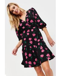 Dorothy Perkins - Tall Pink Floral Wrap Over Mini Dress - Lyst
