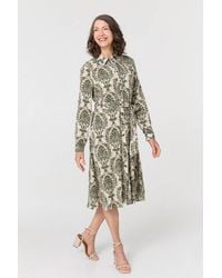 Izabel London - Baroque Print Tie Waist Midi Shirt Dress - Lyst