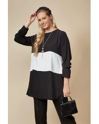 Hoxton Gal - Oversized Long Sleeves Crew Neck Colour Block Tunic Top - Lyst